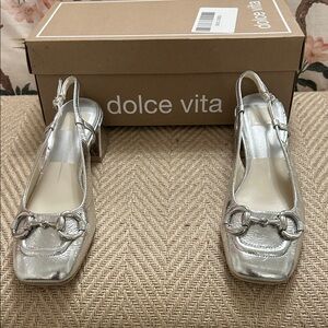 Dolce Vita Metallic Silver Slingback Block Heel Loafers